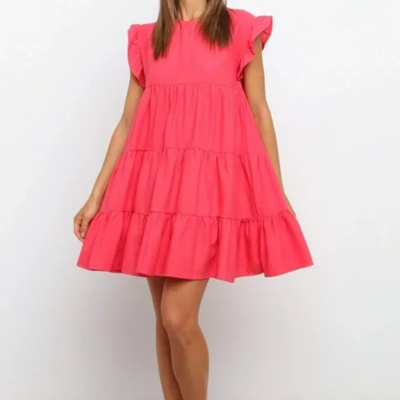 Petal & Pup Coral Amarah Ruffle Tiered Flowy Mini Swing Dress, women's - Picture 2 of 4